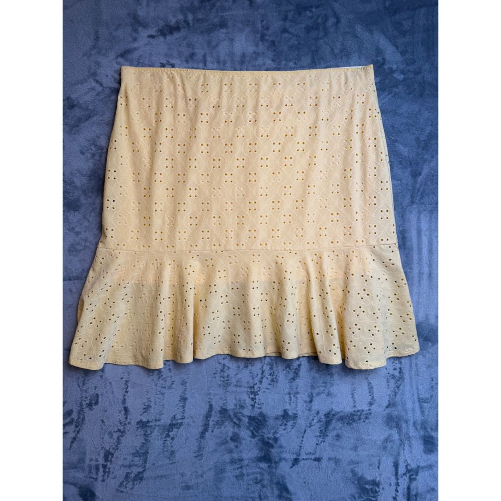Culture Code Womens 3X Yellow Eyelet Flounce Hem Skirt Pastel Summer